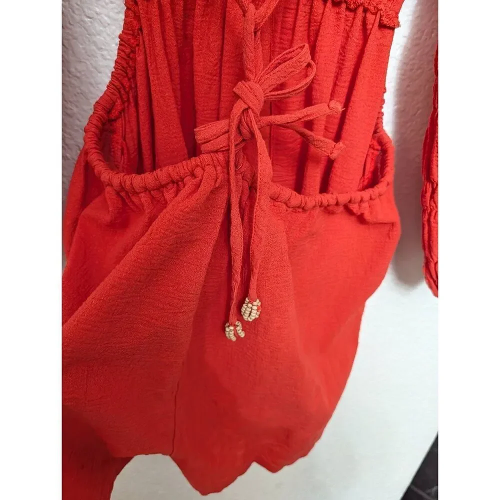 Free people Brandi Romper Smocked Balloon long sleeve open back - Picture 7 of 12